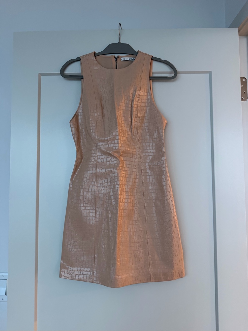 Alice + Olivia Blush Croc-Embossed Sleeveless Sheath Dress